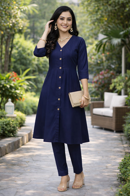 Women's Cotton Solid Pintuck Kurta Set