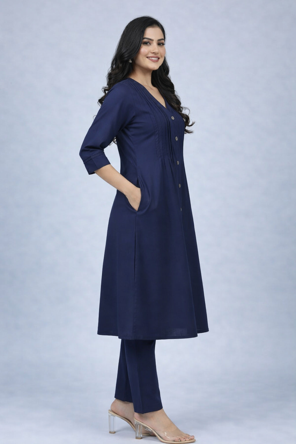 Women's Cotton Solid Pintuck Kurta Set
