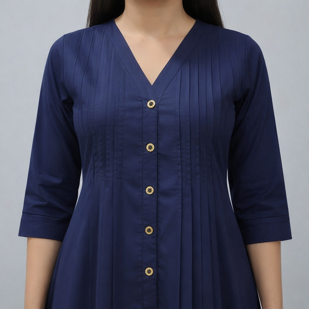 Women's Cotton Solid Pintuck Kurta Set