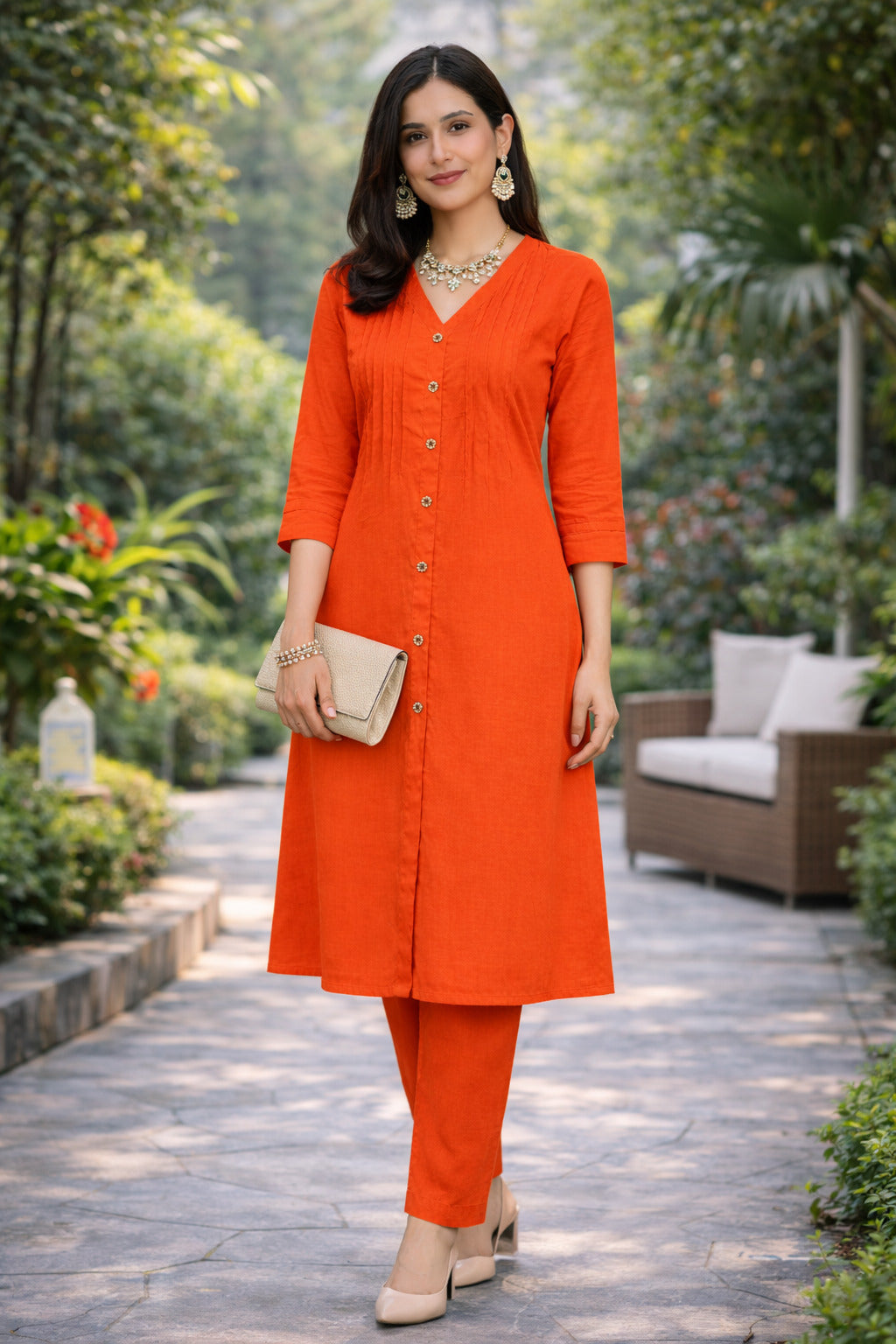 Women's Cotton Solid Pintuck Kurta Set