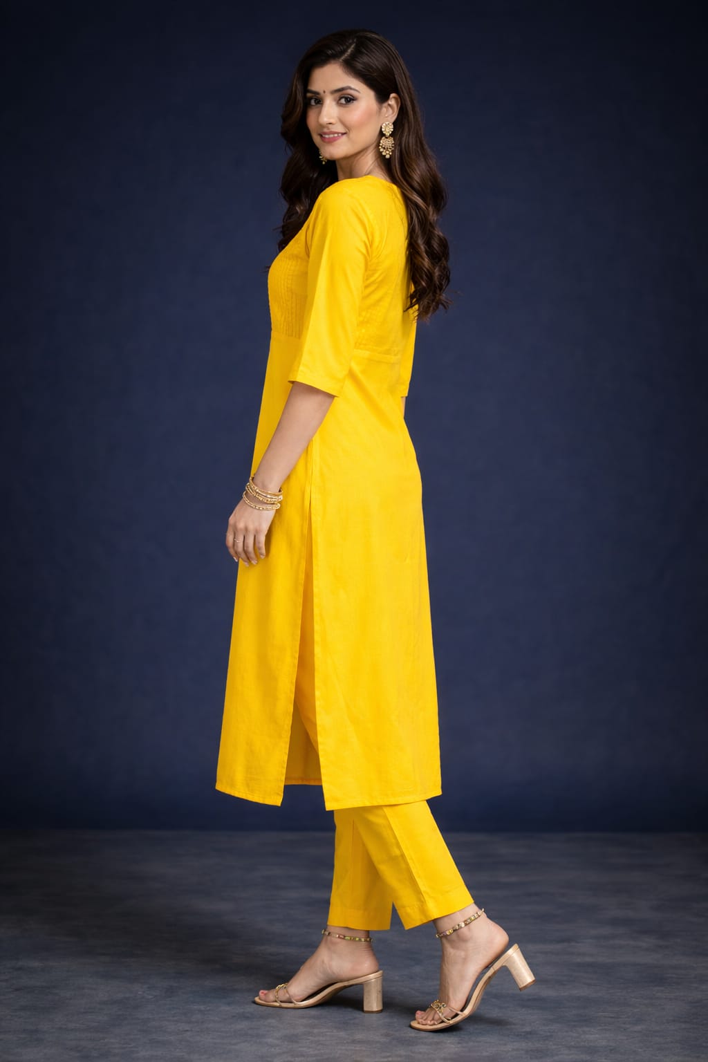 Women's Cotton Solid Pintuck Kurta Set