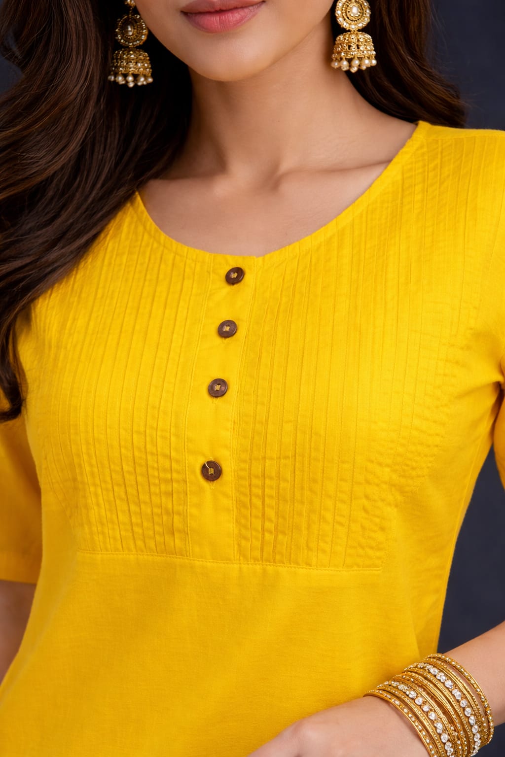 Women's Cotton Solid Pintuck Kurta Set