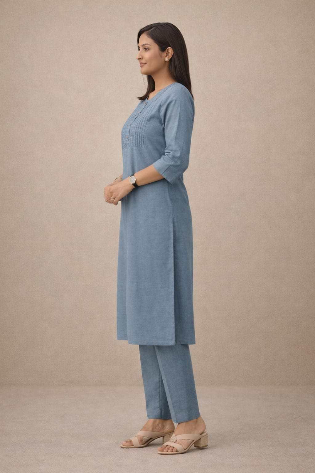 Women's Cotton Solid Pintuck Kurta Set