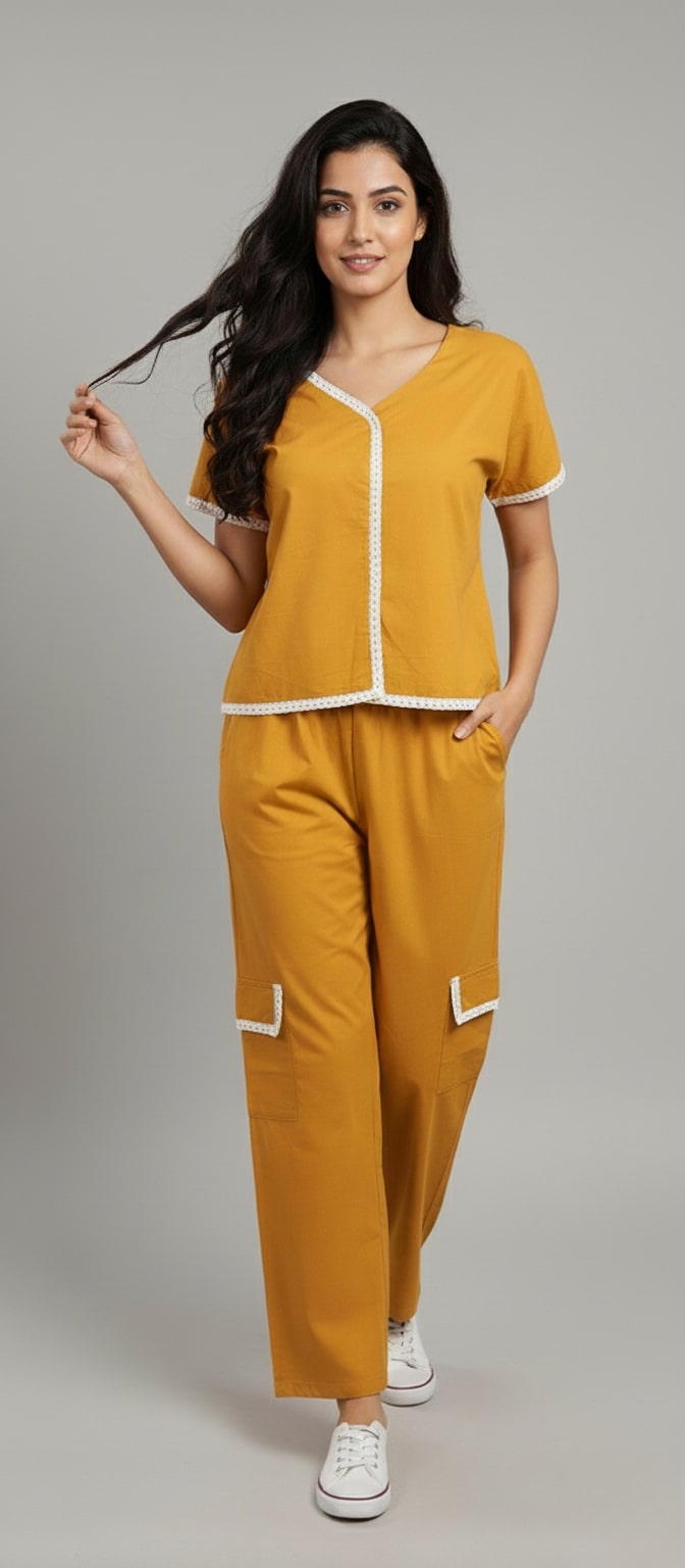 Sweetheart Neck Top With Cargo Pant
