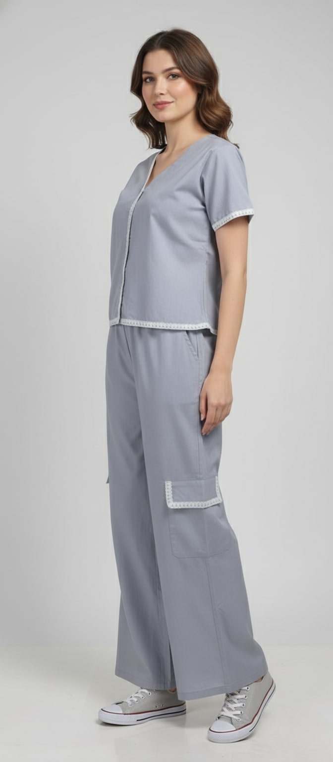 Sweetheart Neck Top With Cargo Pant