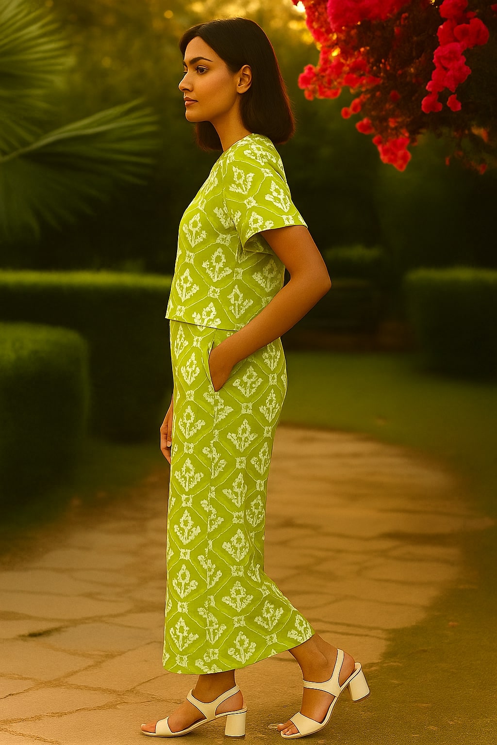 Women's Cotton Notch Collar Top With Trouser Set