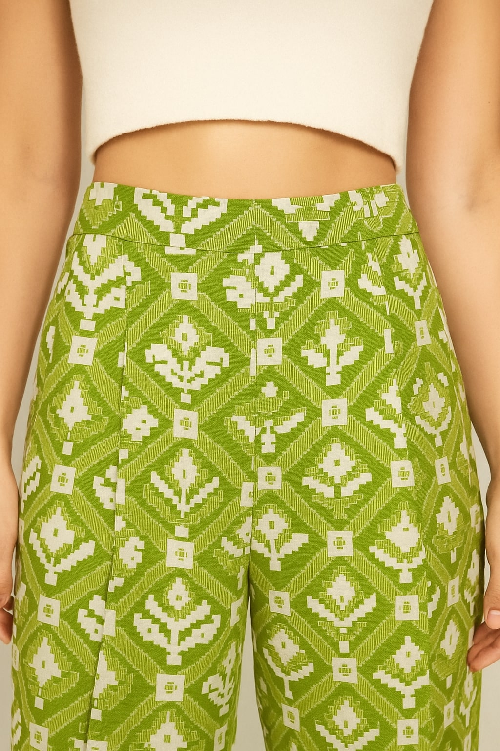 Women's Cotton Notch Collar Top With Trouser Set