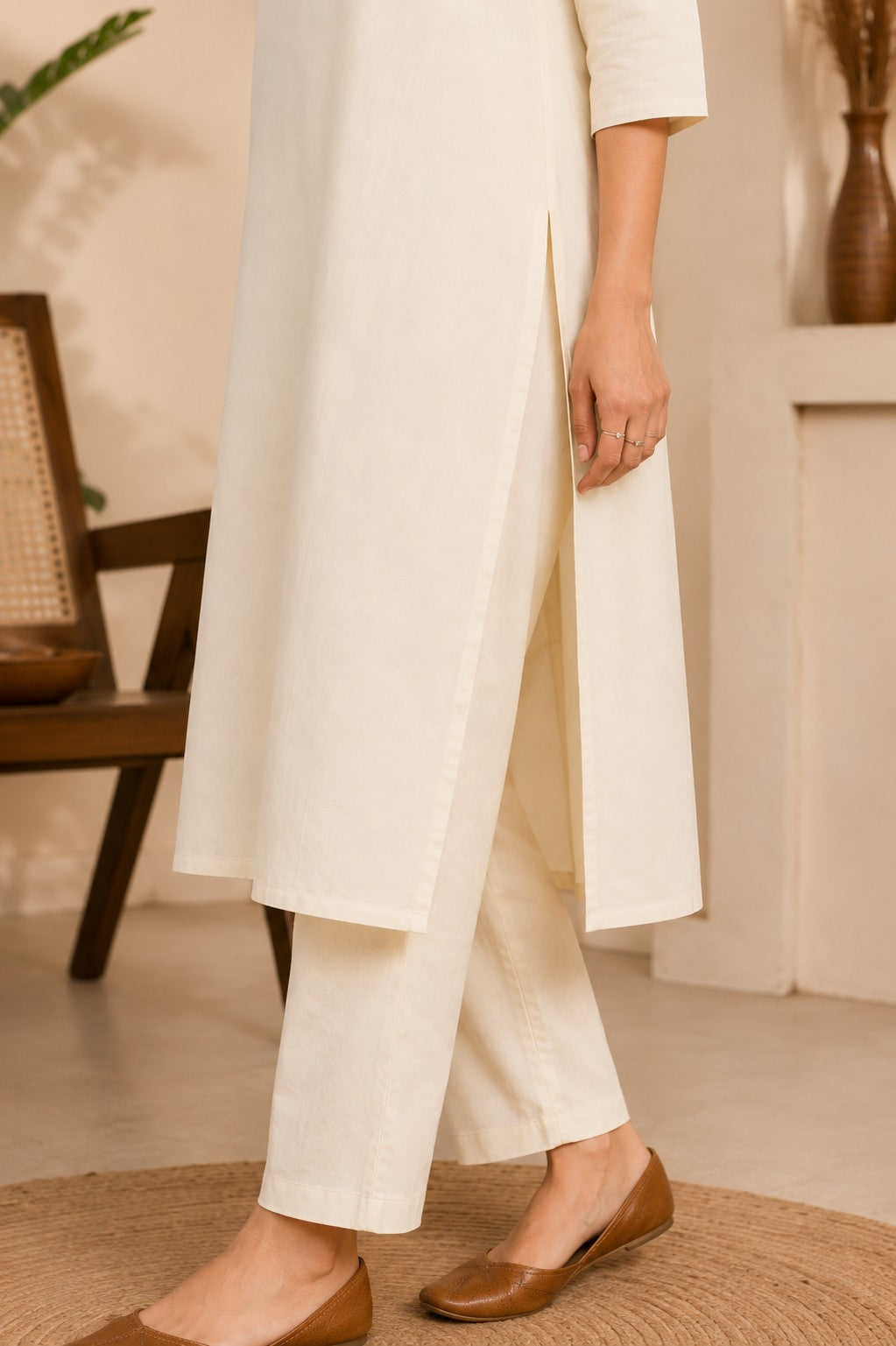 Women's Cotton Solid Pintuck Kurta Set