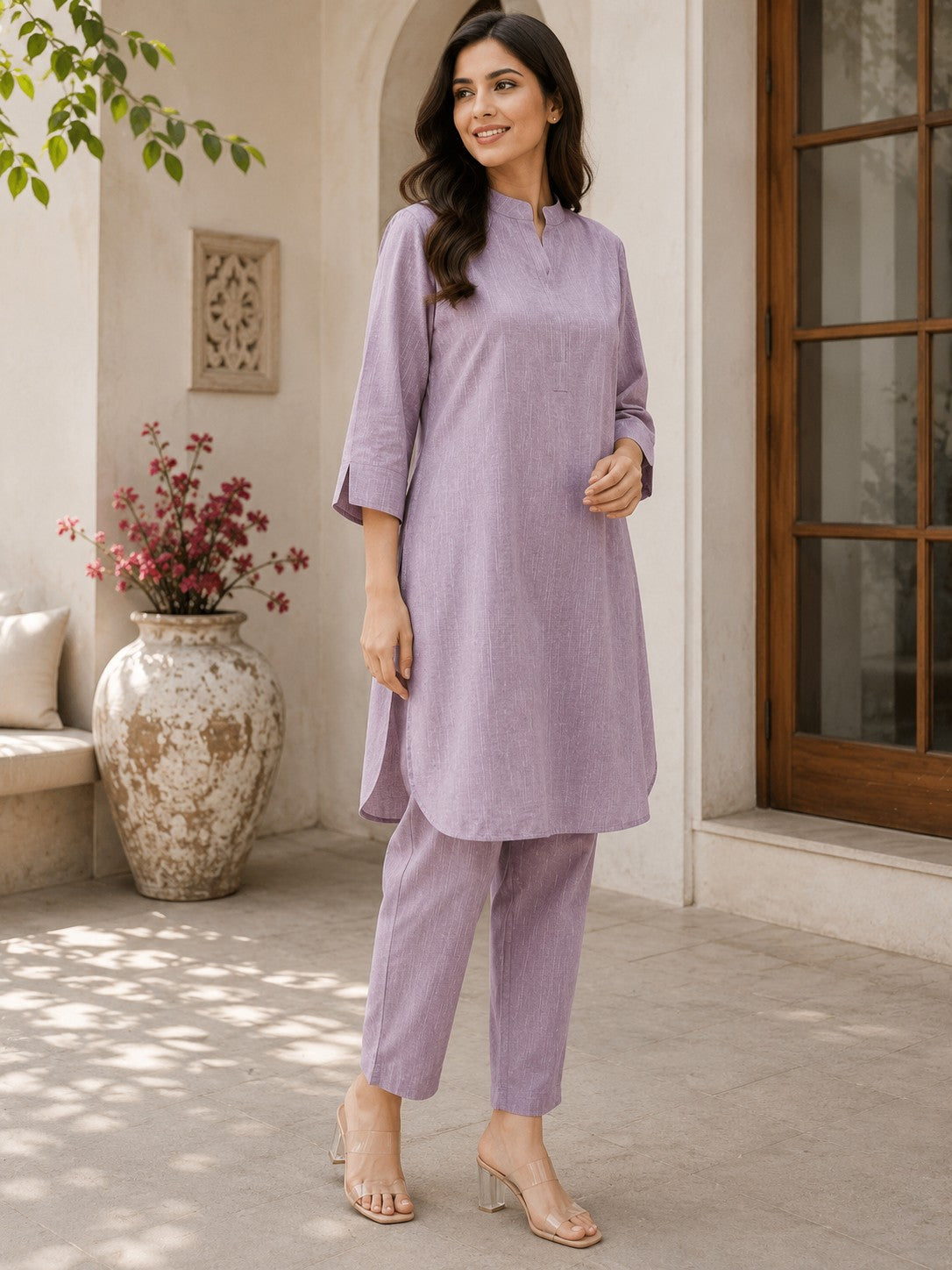 Women's Solid Cotton Straight Kurta with Trousers Set