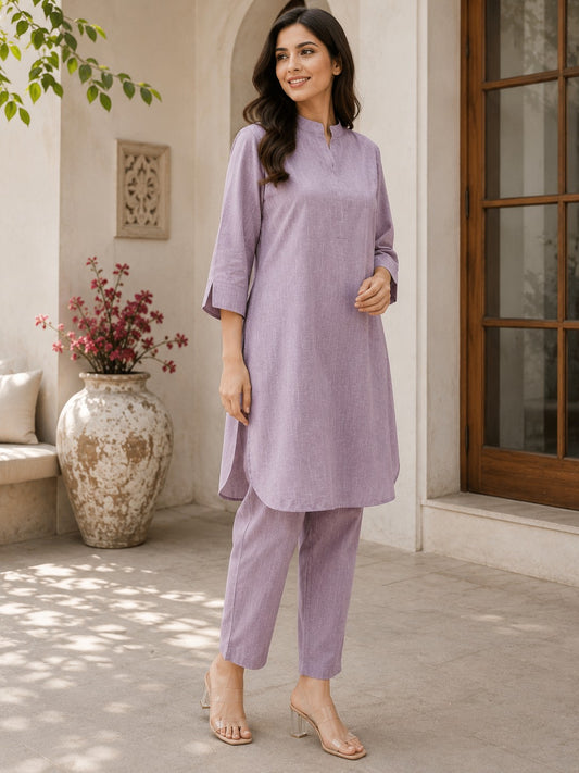 Women's Solid Cotton Straight Kurta with Trousers Set