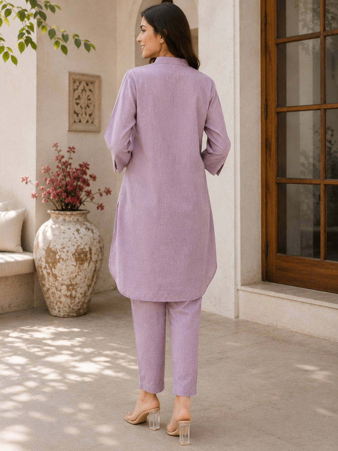Women's Solid Cotton Straight Kurta with Trousers Set