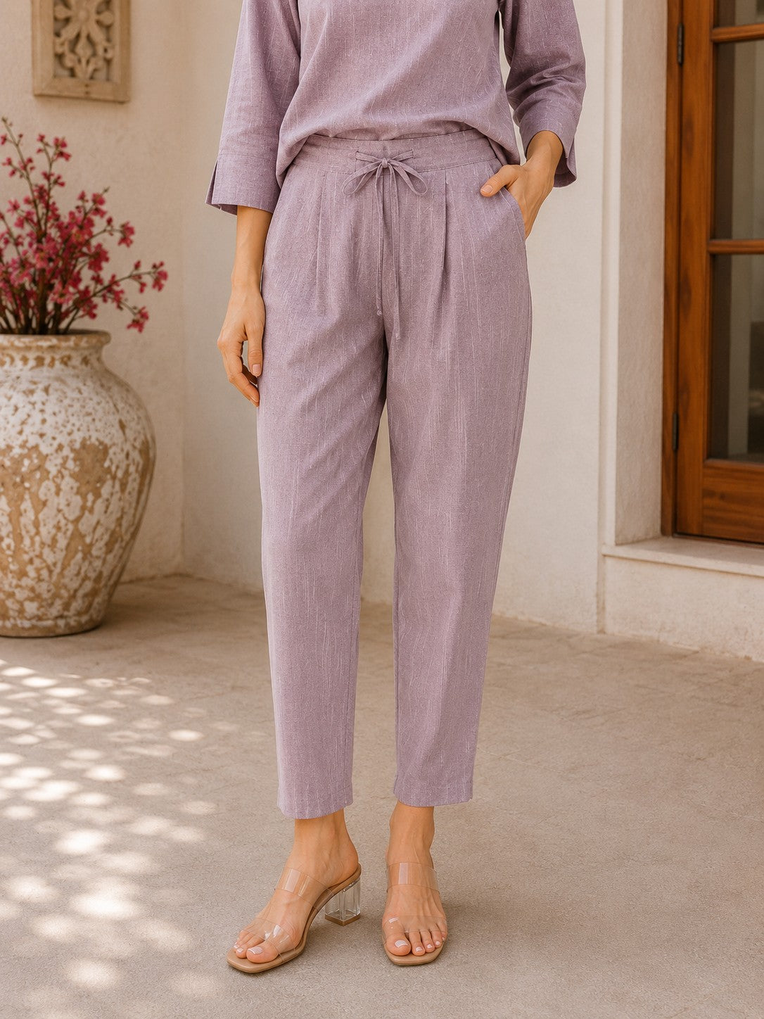Women's Solid Cotton Straight Kurta with Trousers Set