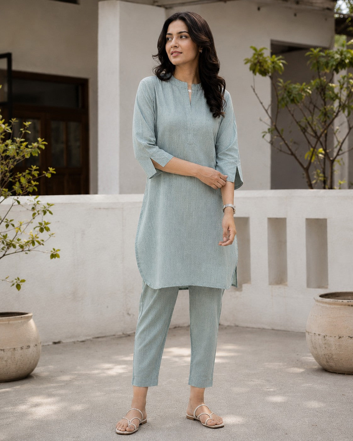 Women's Solid Cotton Straight Kurta with Trousers Set