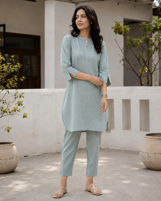 Women's Solid Cotton Straight Kurta with Trousers Set