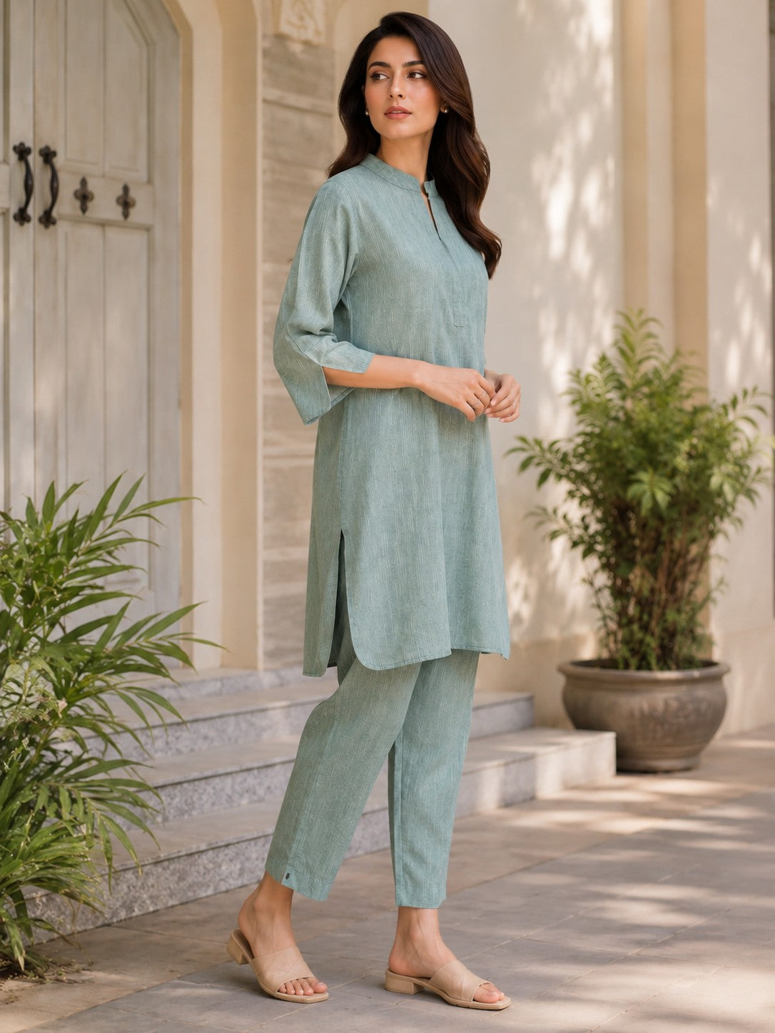 Women's Solid Cotton Straight Kurta with Trousers Set