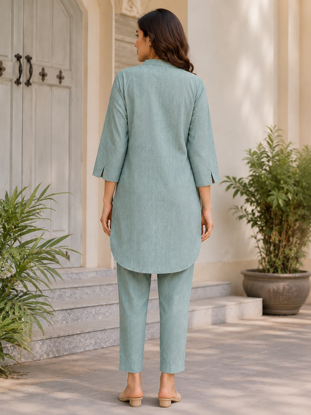 Women's Solid Cotton Straight Kurta with Trousers Set