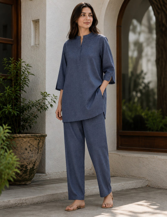 Women's Solid Cotton Straight Kurta with Trousers Set