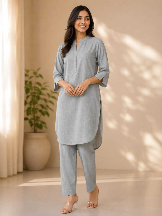 Women's Solid Cotton Straight Kurta with Trousers Set