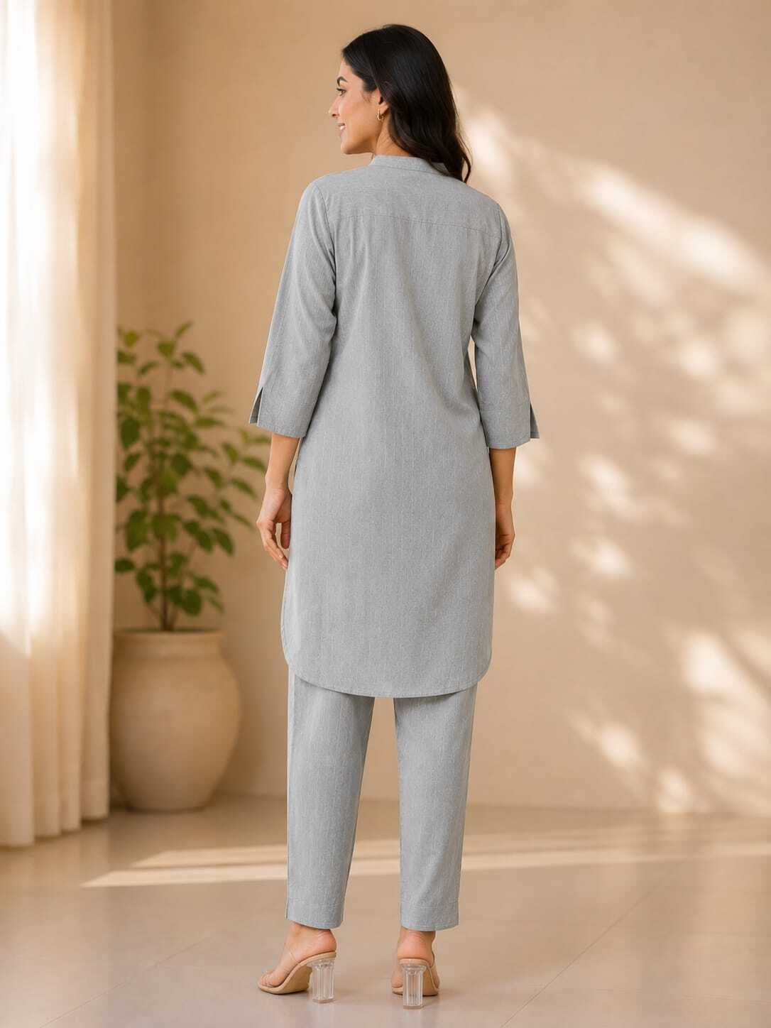 Women's Solid Cotton Straight Kurta with Trousers Set