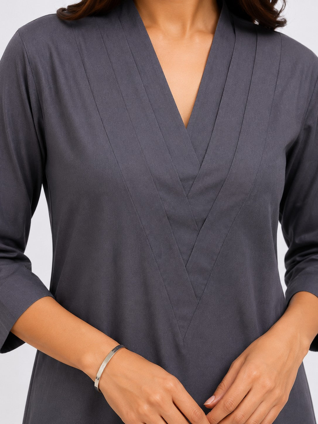 Women Solid Cotton Triple V Neck Kurta Set