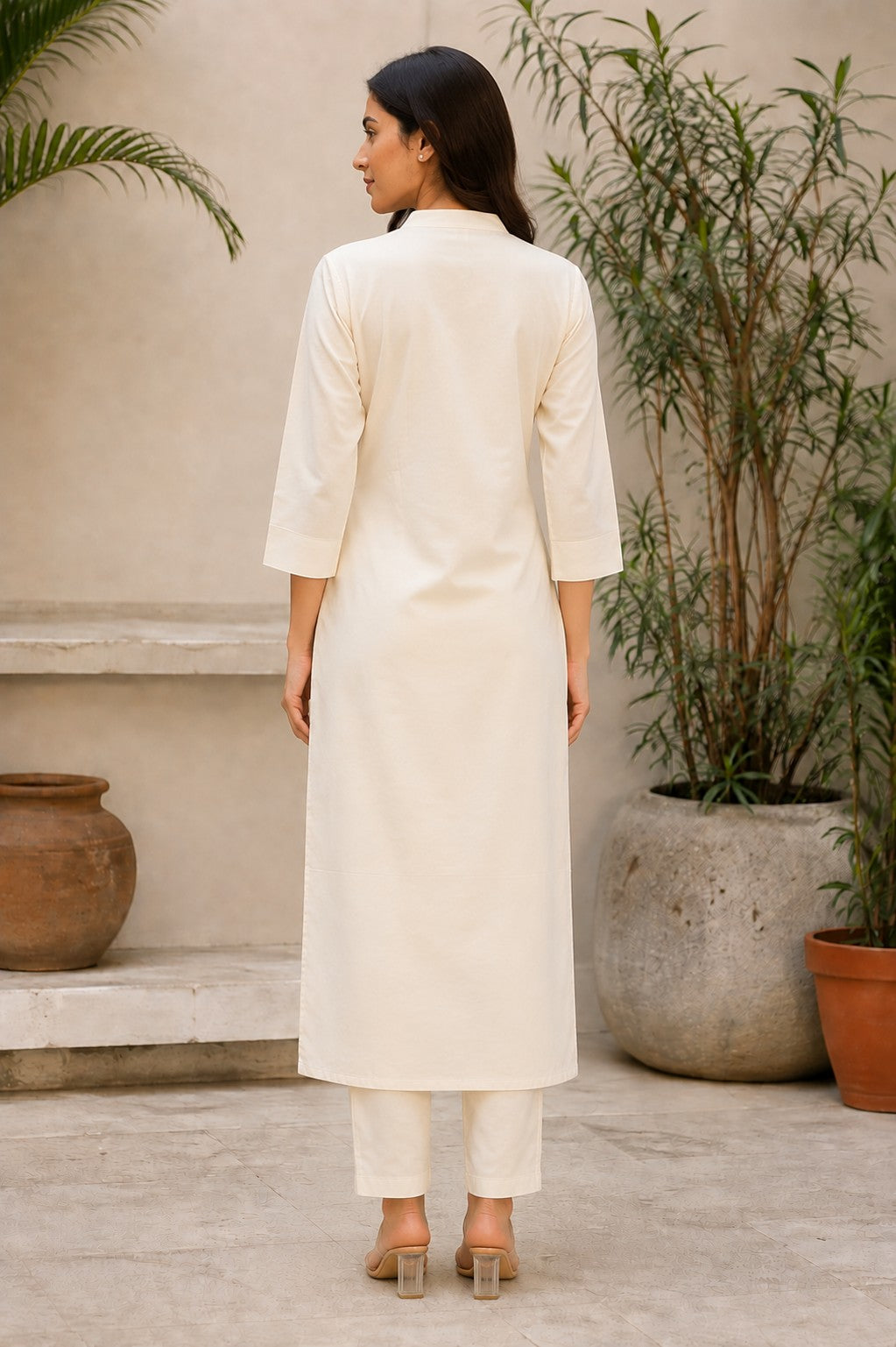 Women Solid Cotton Triple V Neck Kurta Set