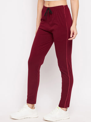 Women Maroon Solid Track Pants