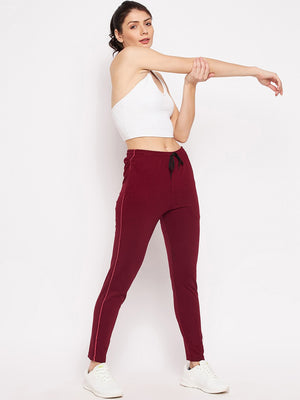 Women Maroon Solid Track Pants