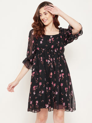 Floral Printed Georgette Empire Dress