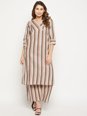 Striped Pure Cotton Straight Kurta With Palazzos