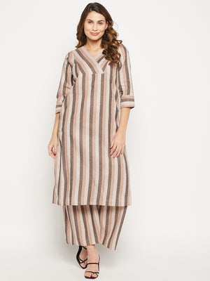 Striped Pure Cotton Straight Kurta With Palazzos