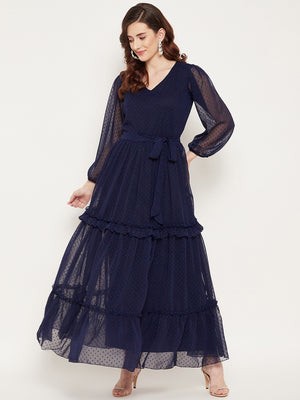 Navy Blue Georgette Maxi Dress