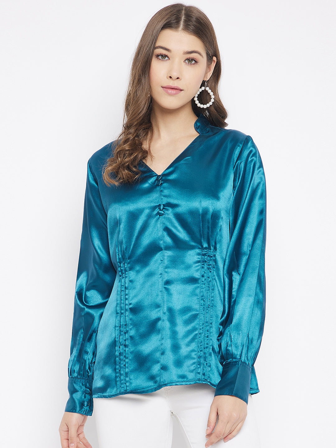 Regular Sleeves Solid Women Blue Top