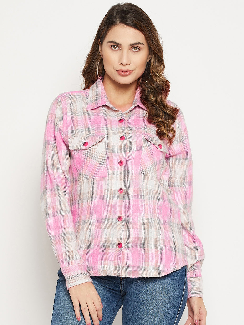 Women Regular Fit Self Design Button Down Collar Casual Shirt