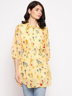 Printed Shirt Collar Georgette Tunic