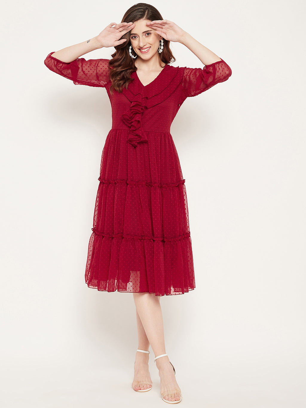 Red Georgette Midi Dress