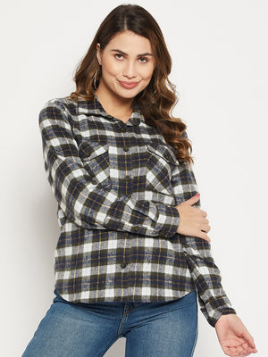 Women Regular Fit Self Design Button Down Collar Casual Shirt