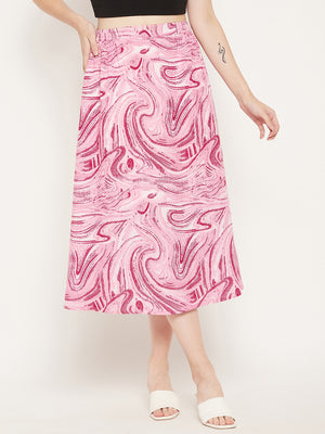 Women Pink Printed A-Line Midi Skirt