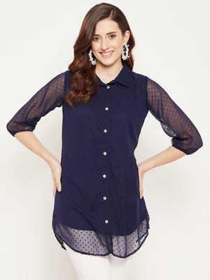 Navy Blue Shirt Collar Tunic