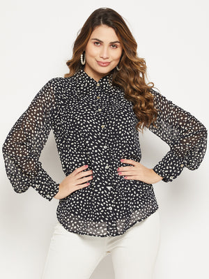 Relaxed Button Cuff Printed Georgette Casual Shirt