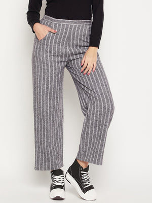 Women Striped Relaxed Flared Wrinkle Free Cotton Trousers