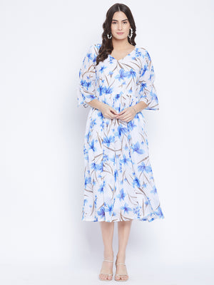 Printed Gathered A-Line Dress