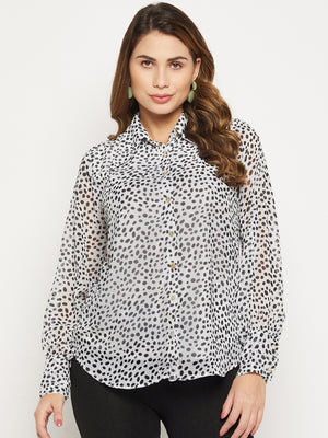 Relaxed Button Cuff Printed Georgette Casual Shirt