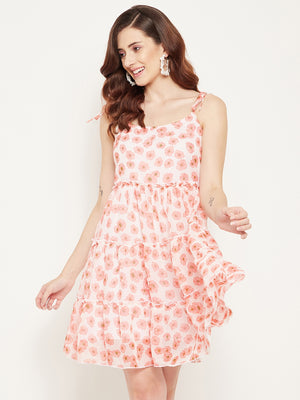 Women Peach-Coloured Floral Georgette Dress