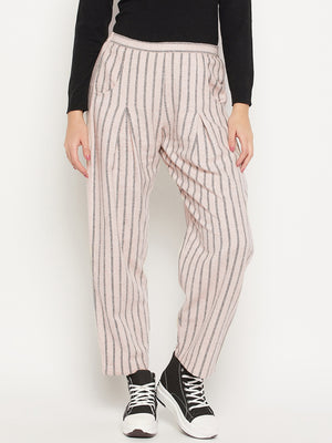 Buy White Striped Cotton Trousers Online at Rs.629 | Libas