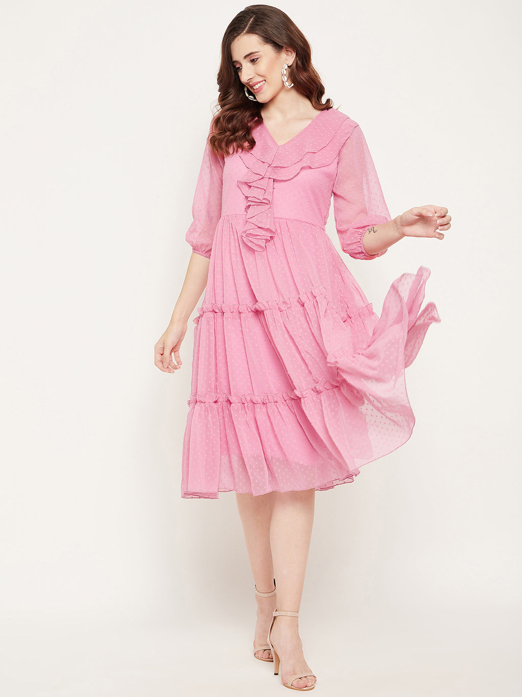 Pink Georgette Midi Dress