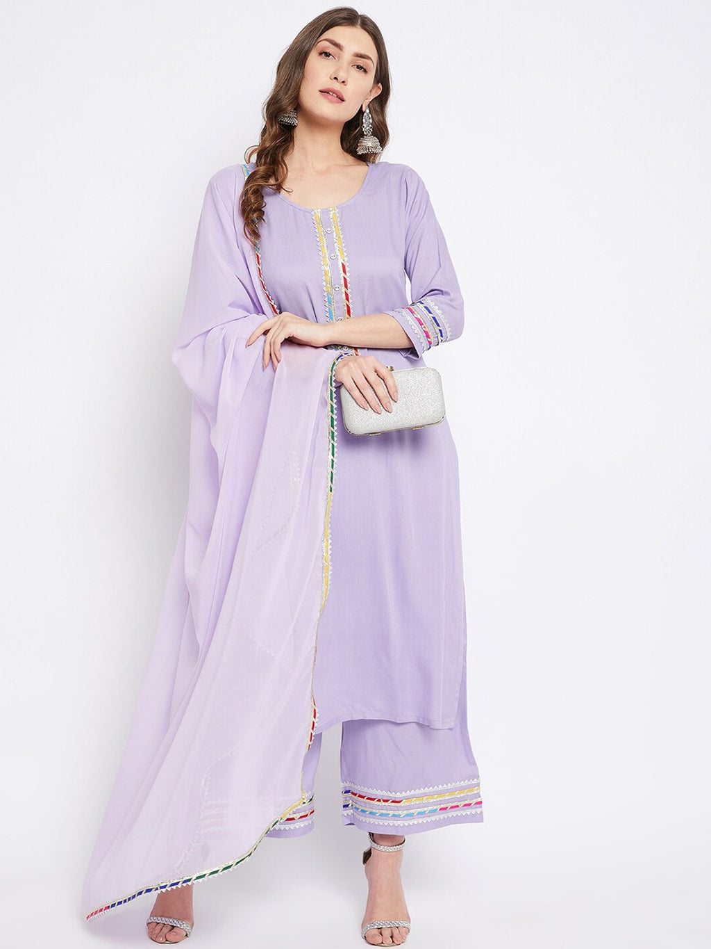 Women Lavender Gotta Patti Kurta with Palazzos & With Dupatta