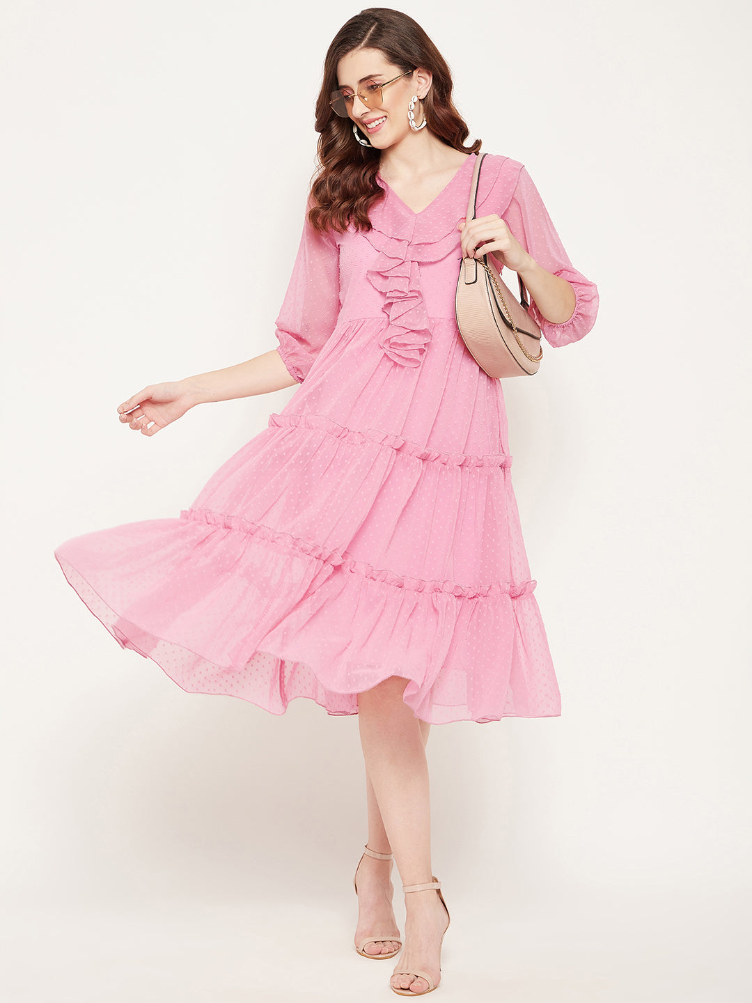 Pink Georgette Midi Dress