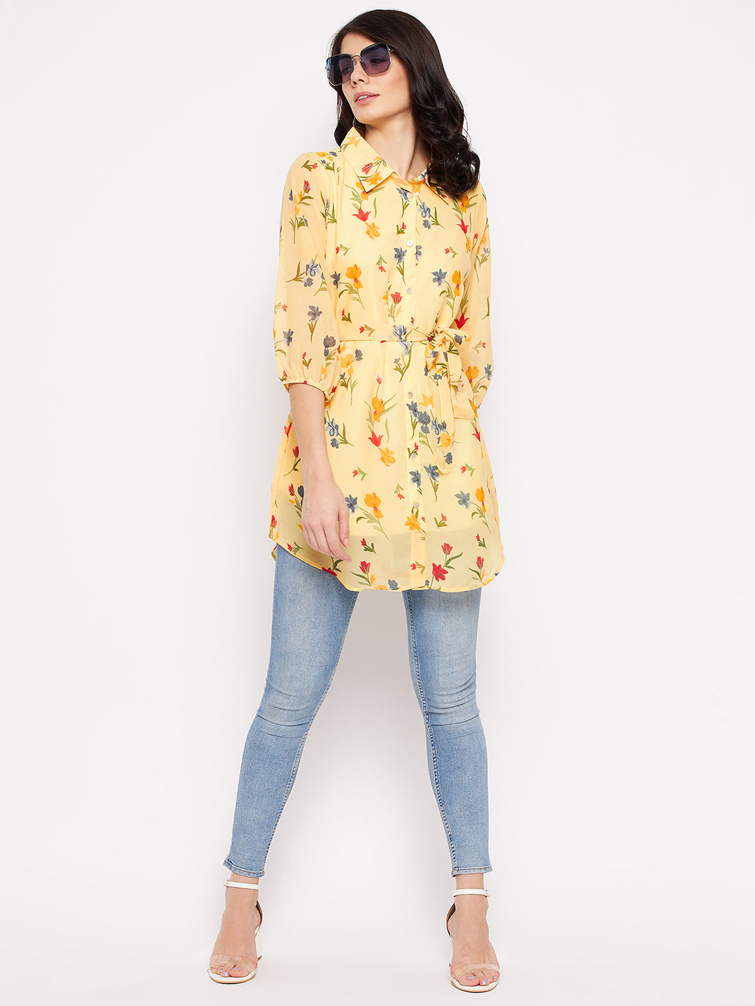 Printed Shirt Collar Georgette Tunic