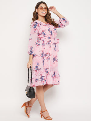 V-Neck Floral Printed Georgette Dress