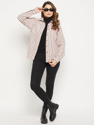 Women Regular Fit Self Design Button Down Collar Casual Shirt